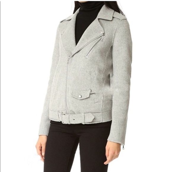 NWT Theory wool cashmere moto jacket zip snap buckle belt gray Tralsman DF large - Picture 1 of 16